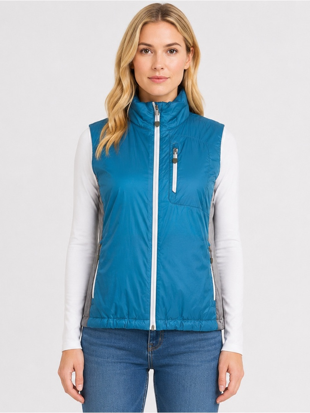 Lands' End Primaloft Quilted Polyester Fill Vest Teal/Gray Size Medium (10-12)